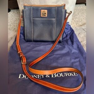 Dooney & Bourke Blue Leather Crossbody with Tan Strap